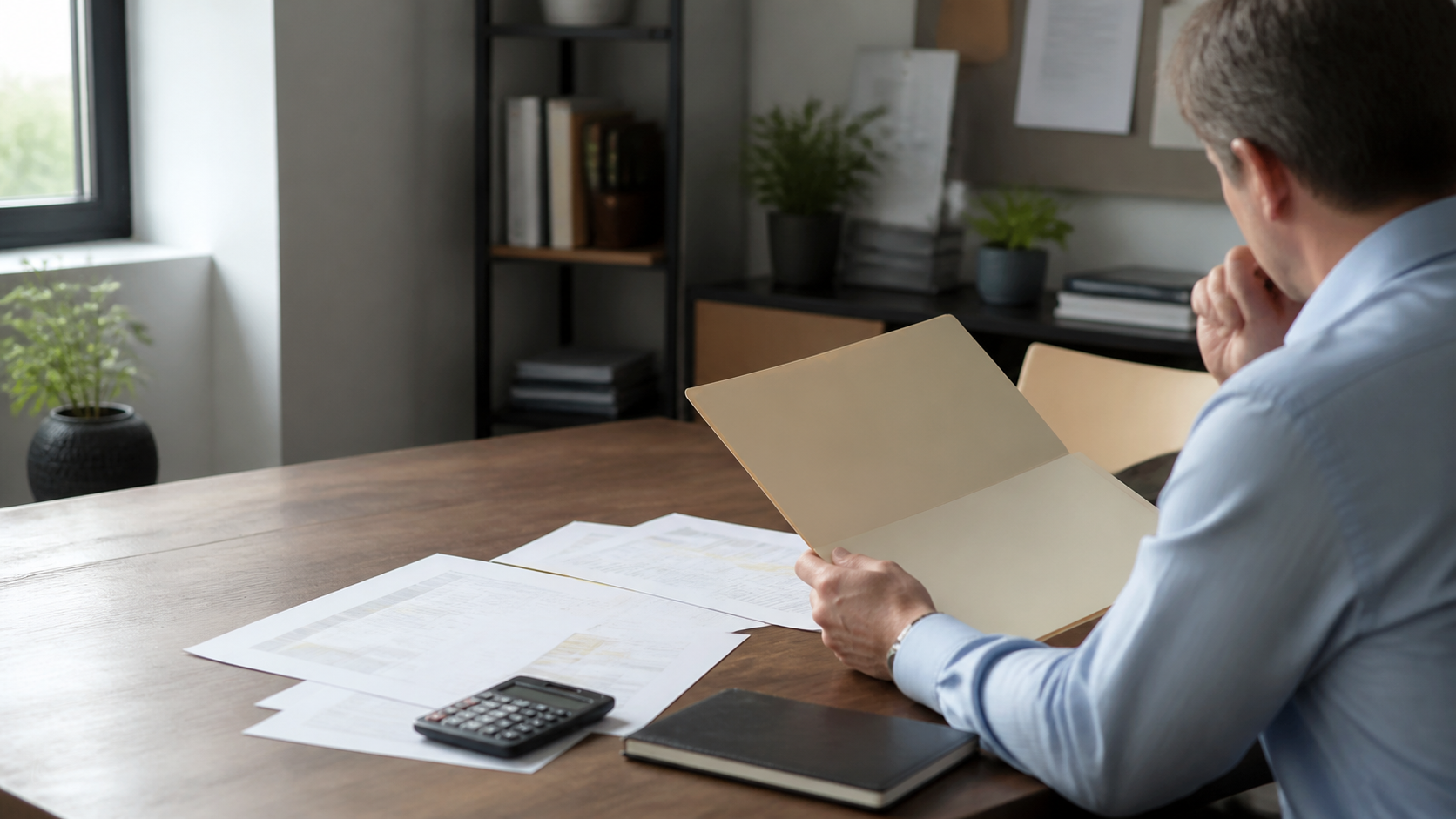Business owner reviewing financial records before defining a valuation scope